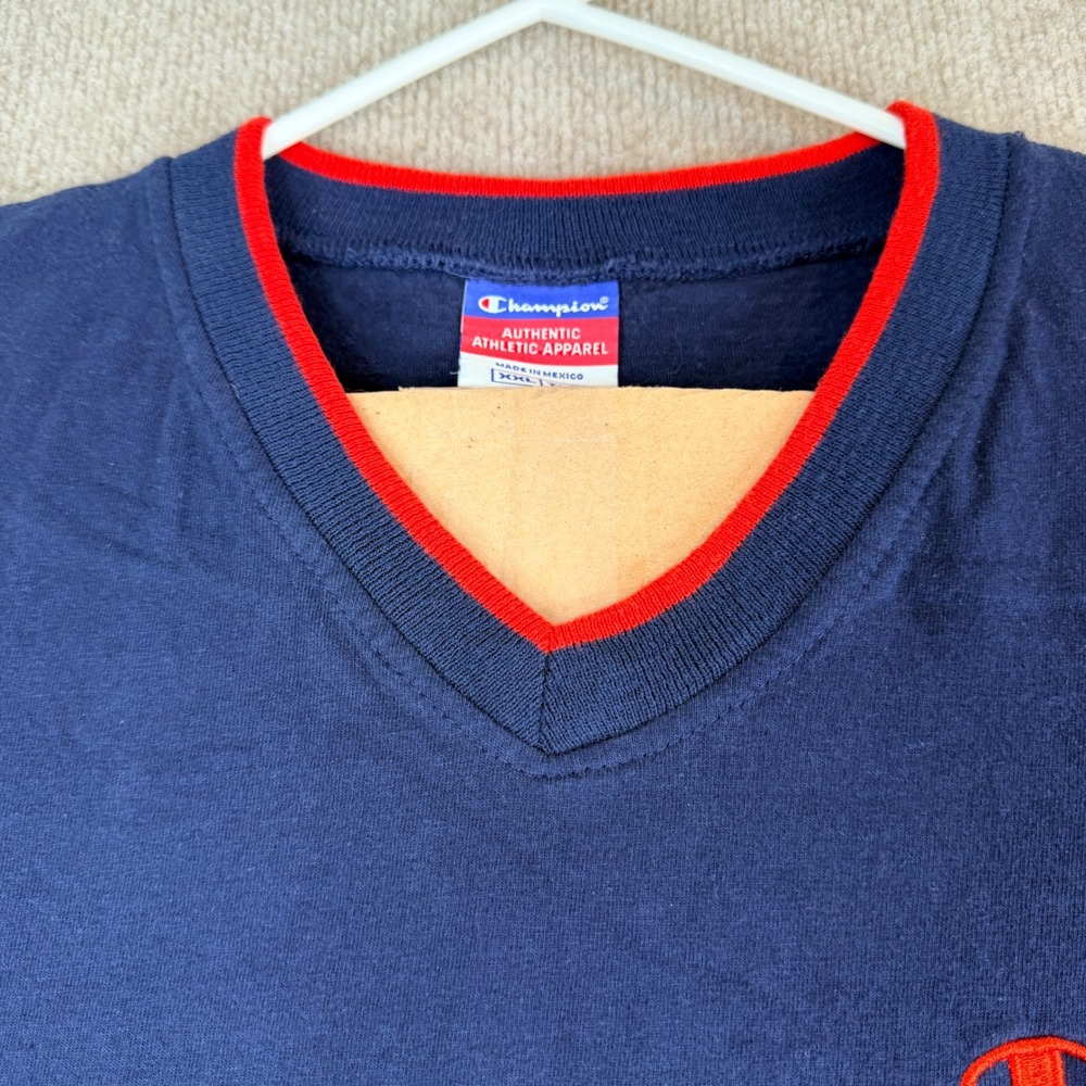 Champion Mens Navy Blue V Neck T Shirt Embroidered Logo Vintage 90s XXL - Picture 11 of 16